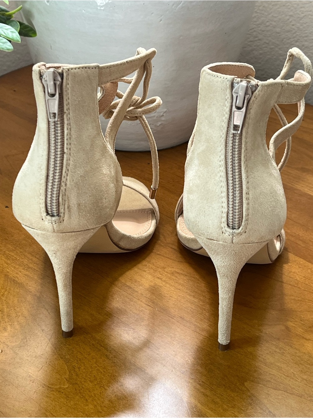 Lulu's Nude Ankle-Tie Stiletto Heels Size 7.5 - Picture 11 of 13